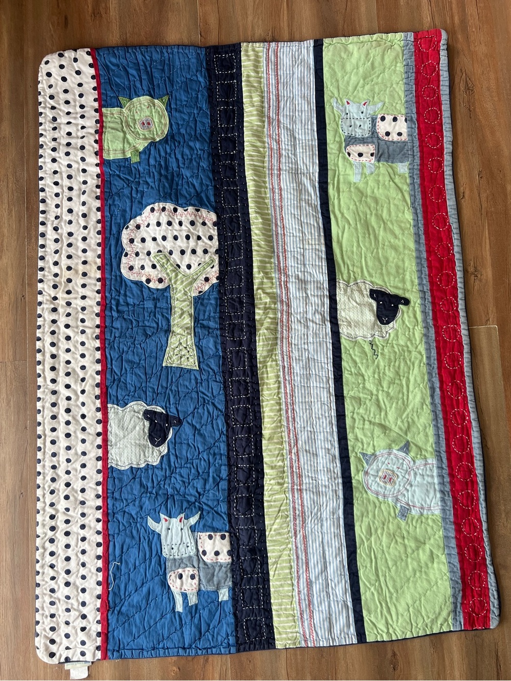 Pottery Barn Kids White Quilt with Navy Polka Dots